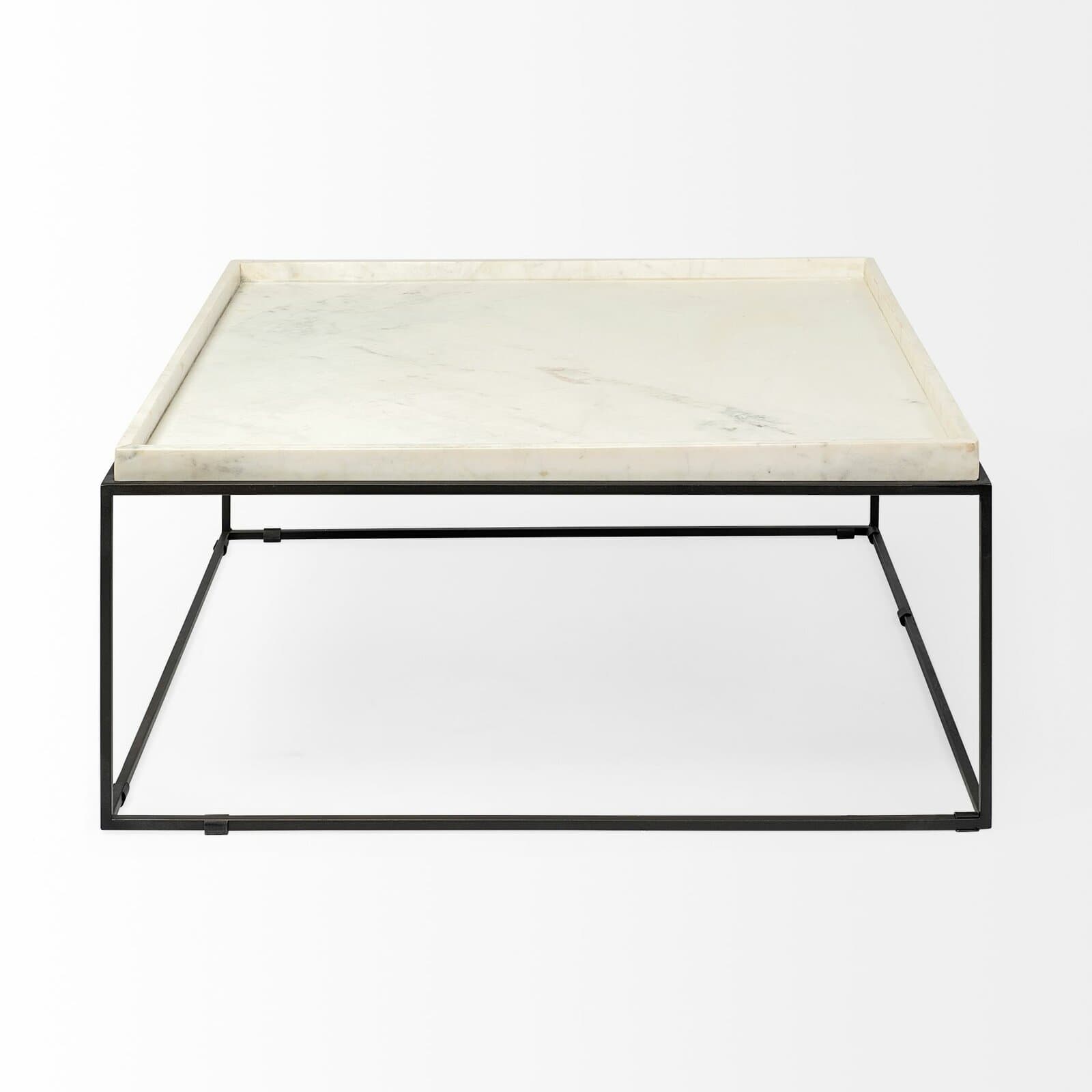 Square Coffee Table With Genuine Marble Top And Iron Base