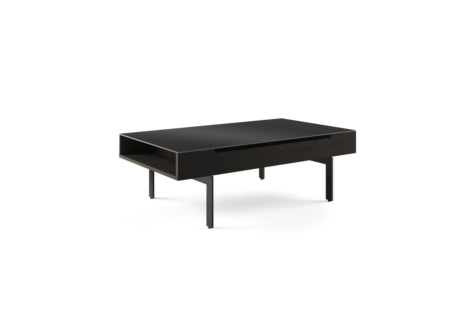 Rectangular Coffee Table With Glass Top And Solid + Manufactured Wood Steel Base – alternate view