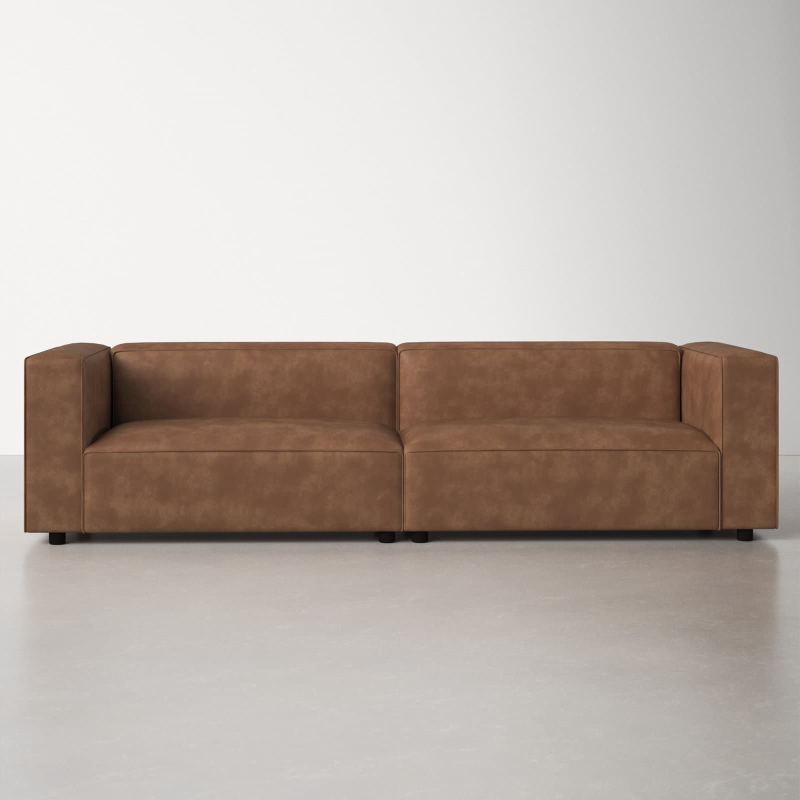 Faux Leather Loveseat With Square Arms
