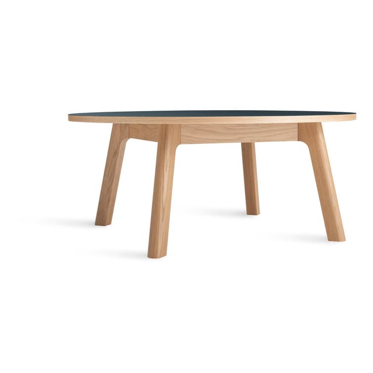 Round Coffee Table With Solid Wood Linoleum Top And Solid Wood Base