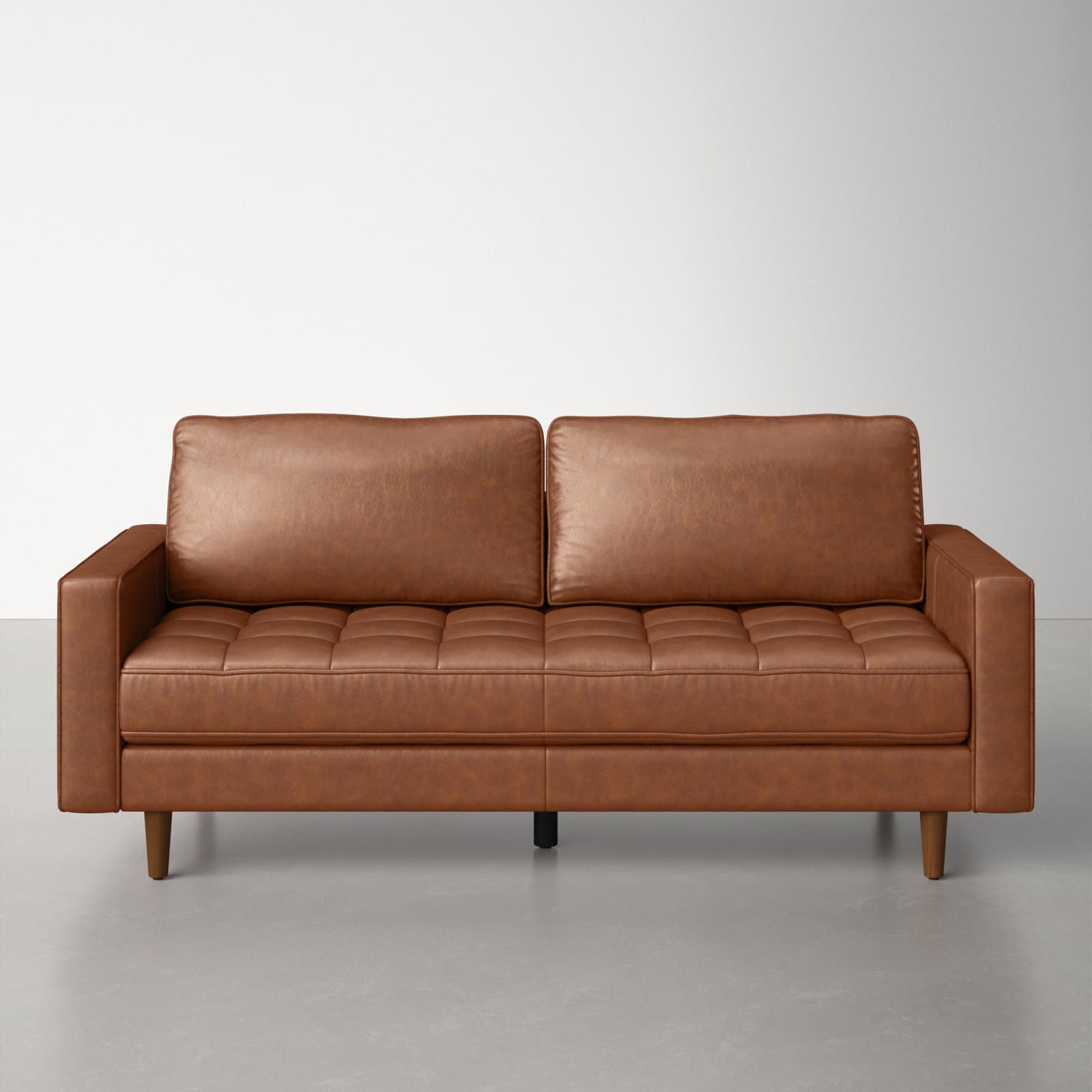 Genuine Leather Loveseat With Square Arms