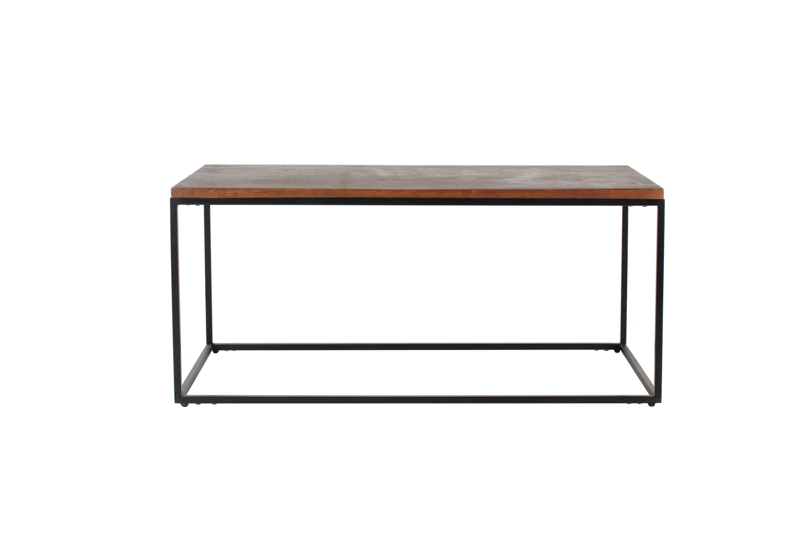 Rectangular Coffee Table With Solid Wood Top And Iron Base