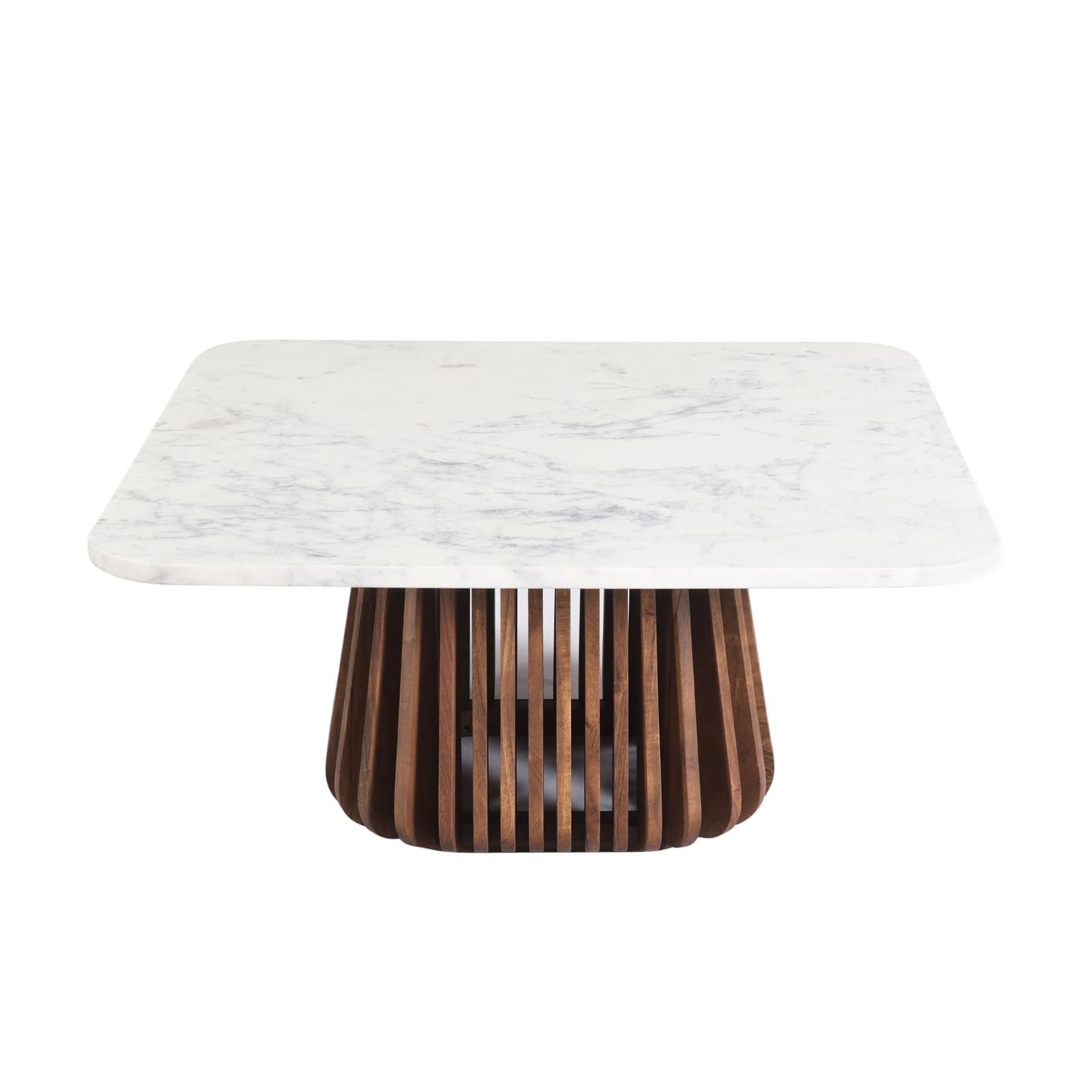 Square Coffee Table With Genuine Marble Top And Solid Wood Base