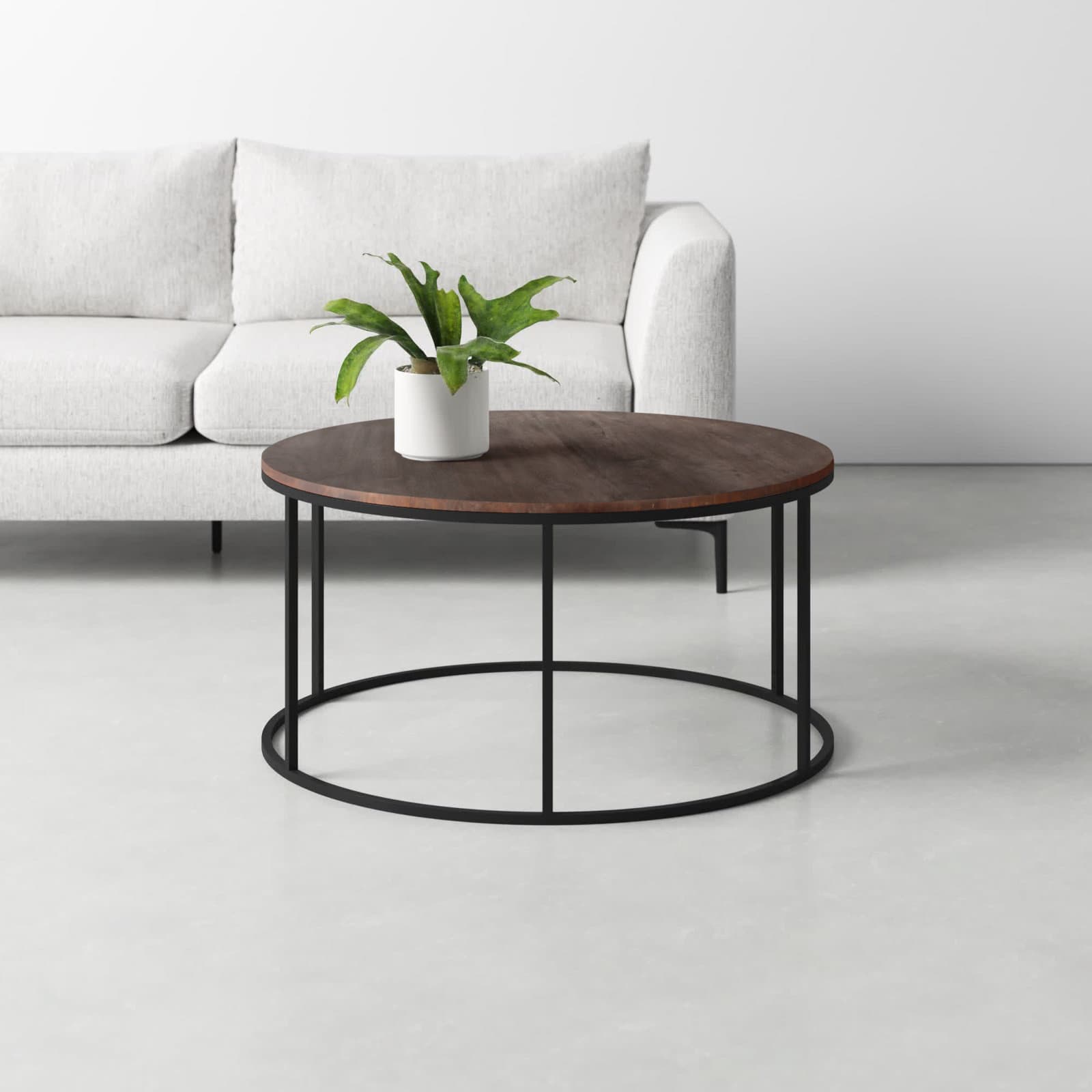 Round Coffee Table With Solid Wood Top And Iron Base – alternate view