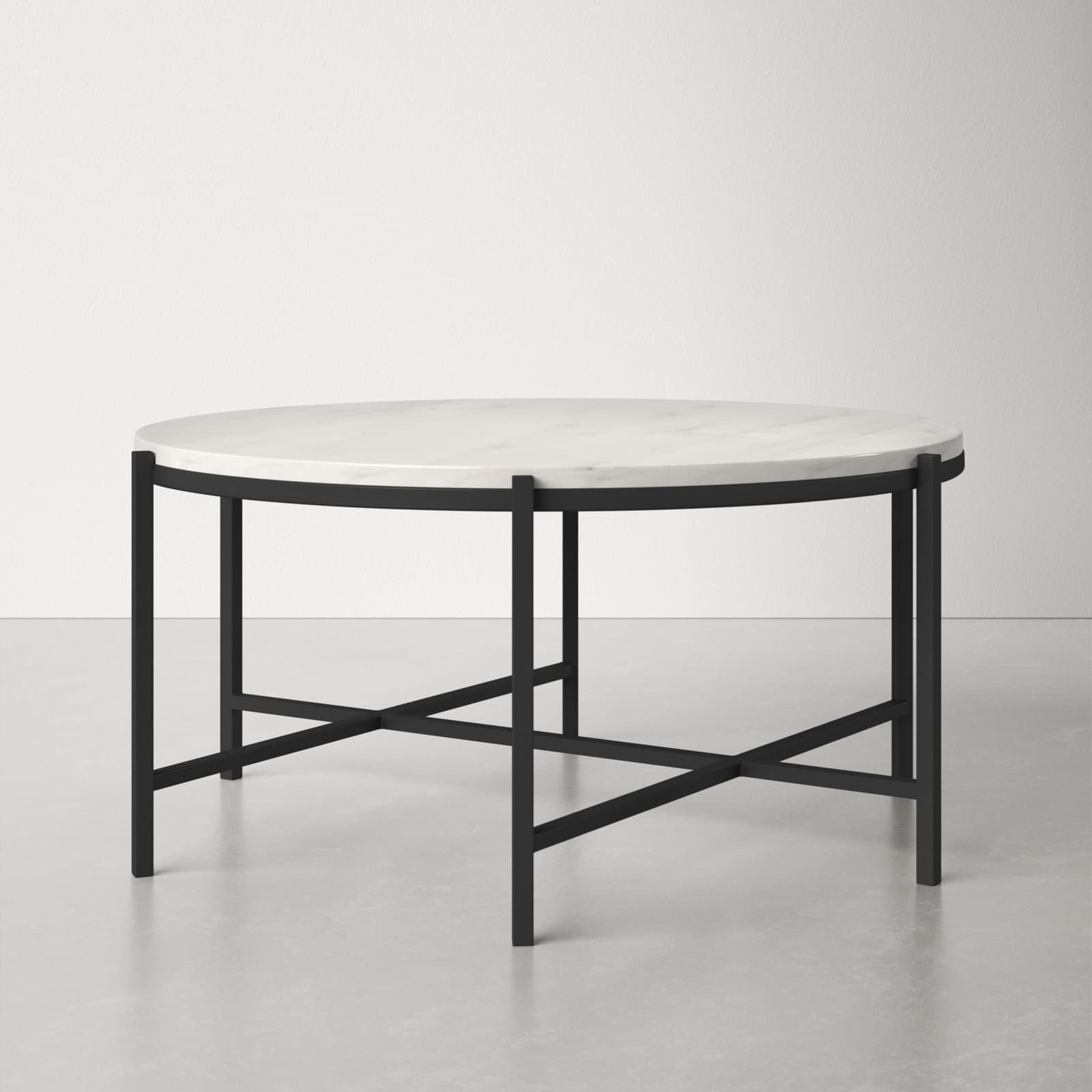Round Coffee Table With Genuine Marble Top And Metal Base – alternate view