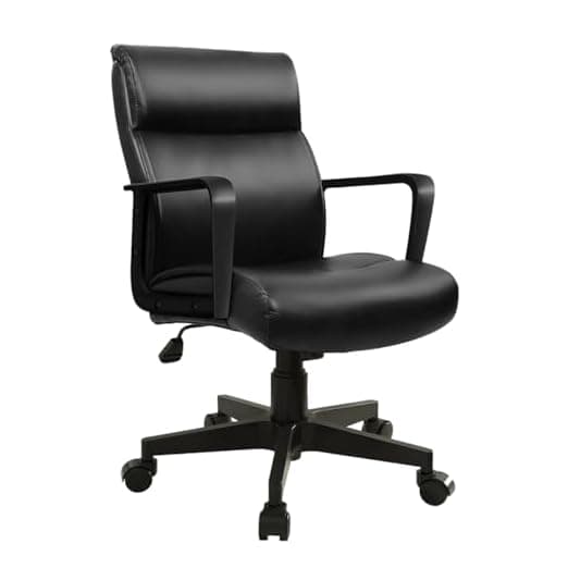 Black Leather Office Chair Mid Back Leather Desk Chair Modern