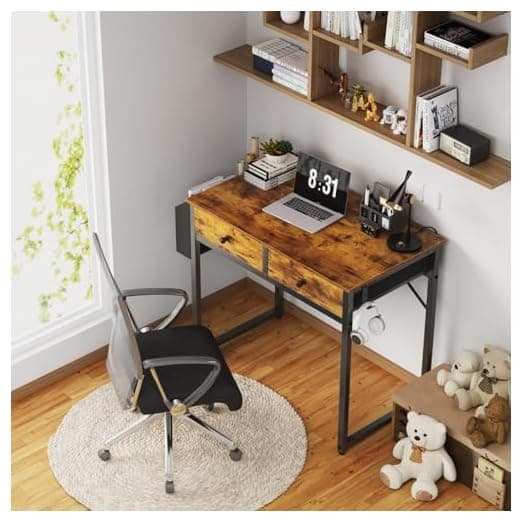 Lufeiya Small Computer Desk with 2 Drawers for Bedroom – alternate view