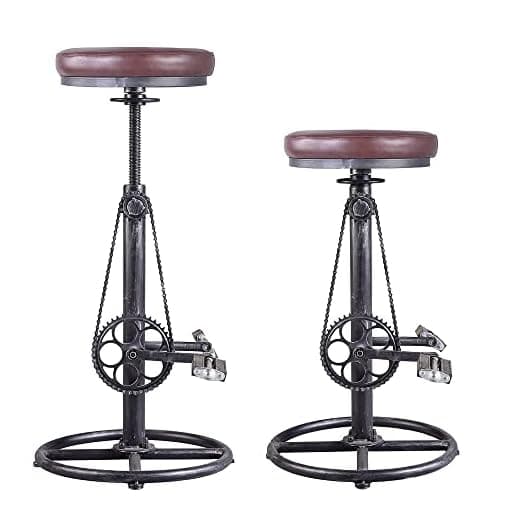 BOKKOLIK Vintage Bar Stools Swivel PU Seat 29-37inch Height