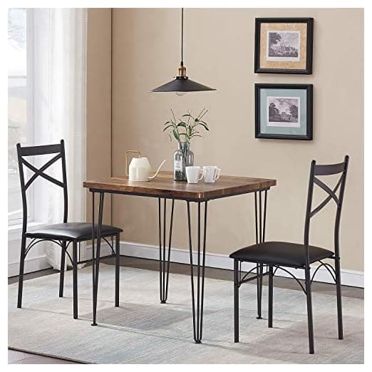 VECELO Modern Industrial Style 3-Piece Dining Room Kitchen Table – alternate view