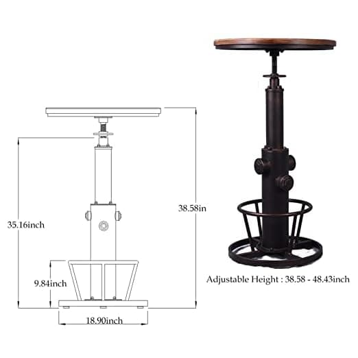 LOKKHAN Industrial Adjustable Bar Table – alternate view